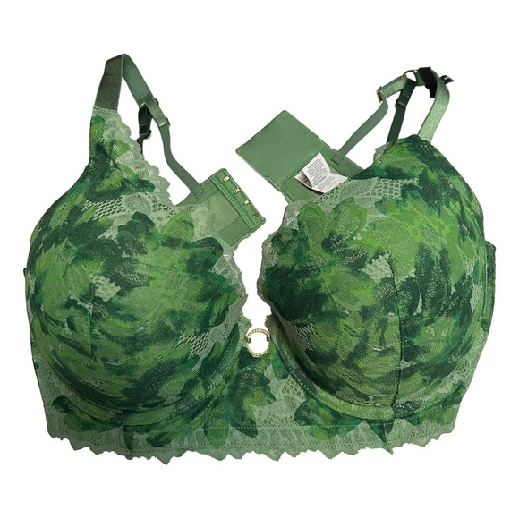 Aerie Lacy Strappy Bra Plunge Push Up Padded Mission Green 38DD NWOT - Picture 2 of 11
